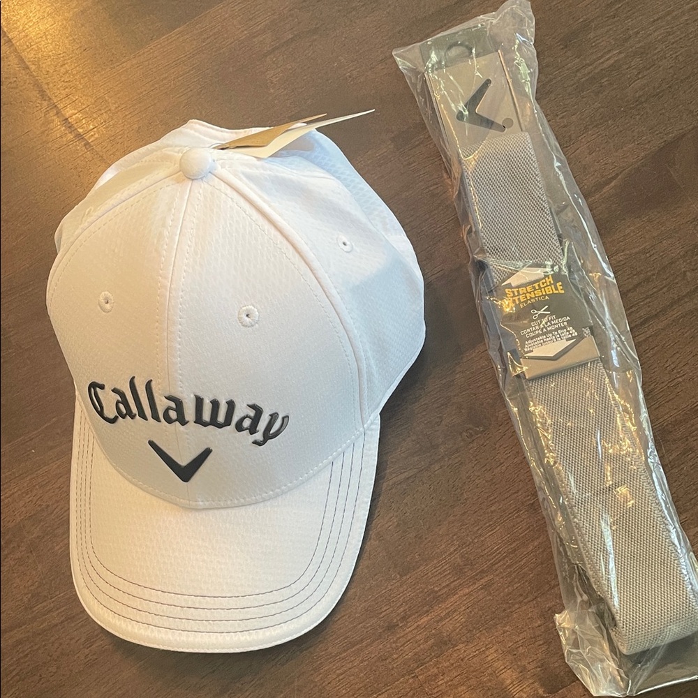 Callaway White Golf Hat and Belt Combo